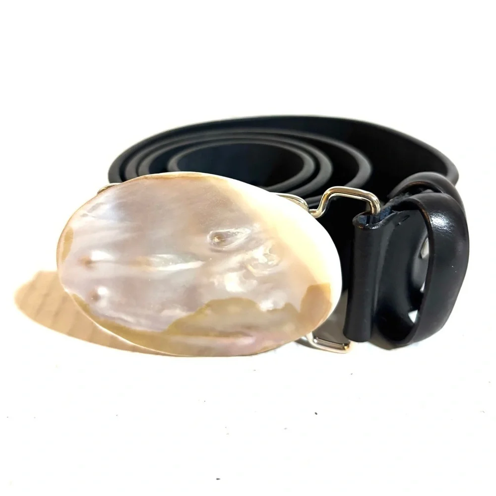 Handmade Elegant Black  Belt with shell Pearl Accent SM